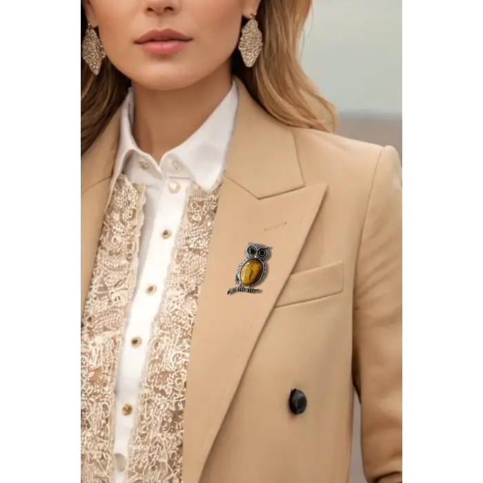 Baykuş Motifi Kaplangözü Broş BR10-7