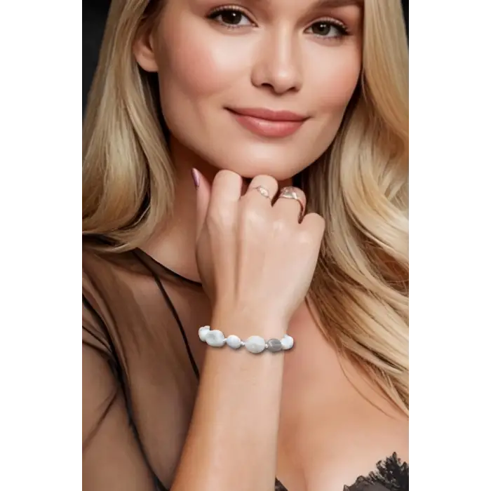 Beyaz Akik Bileklik, Makrome Ayarlı 316-3