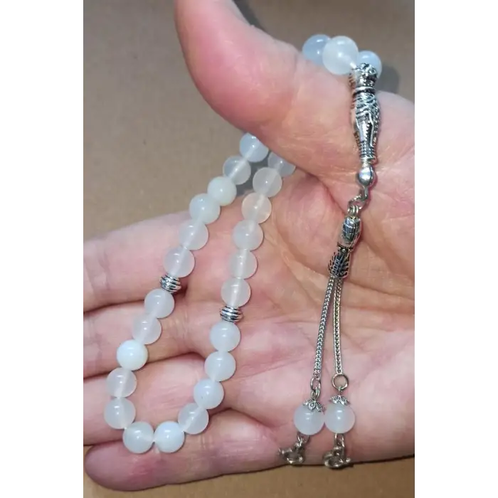 Beyaz Akik Tesbih - 8 mm. 508