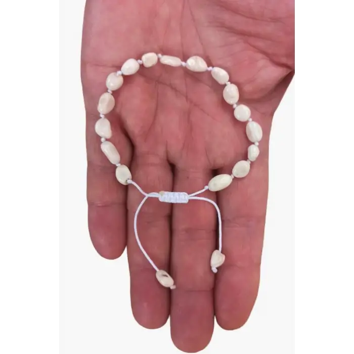 Beyaz Mercan Bileklik Makrome Ayarlı 671-5