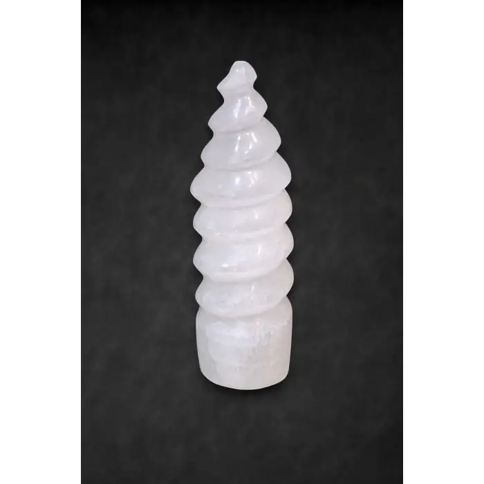 Beyaz Selenit Dekoratif Kule 15 Cm Burgulu
