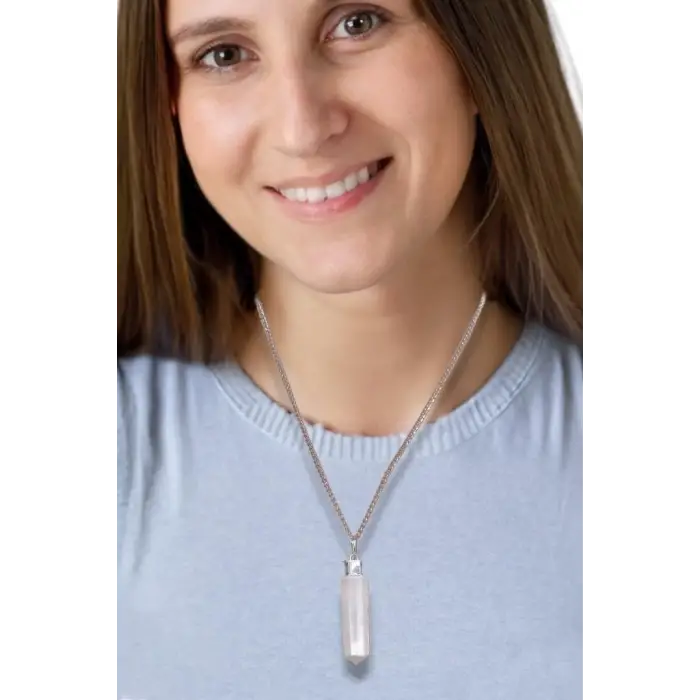 Beyaz Selenit Kolye Altıgen Point 305-2