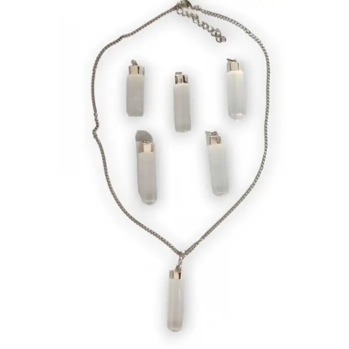 Beyaz Selenit Kolye Altıgen Point 305-2