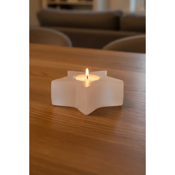 Beyaz Selenit Yıldız Mumluk 58Y