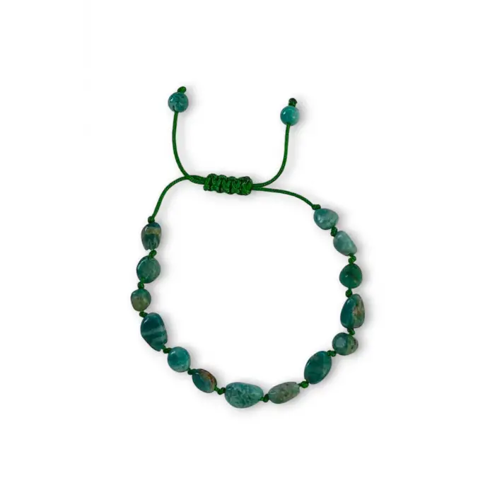 Canlı Renk Doğal Amazonit Bileklik Makrome Ayarlı 433-4