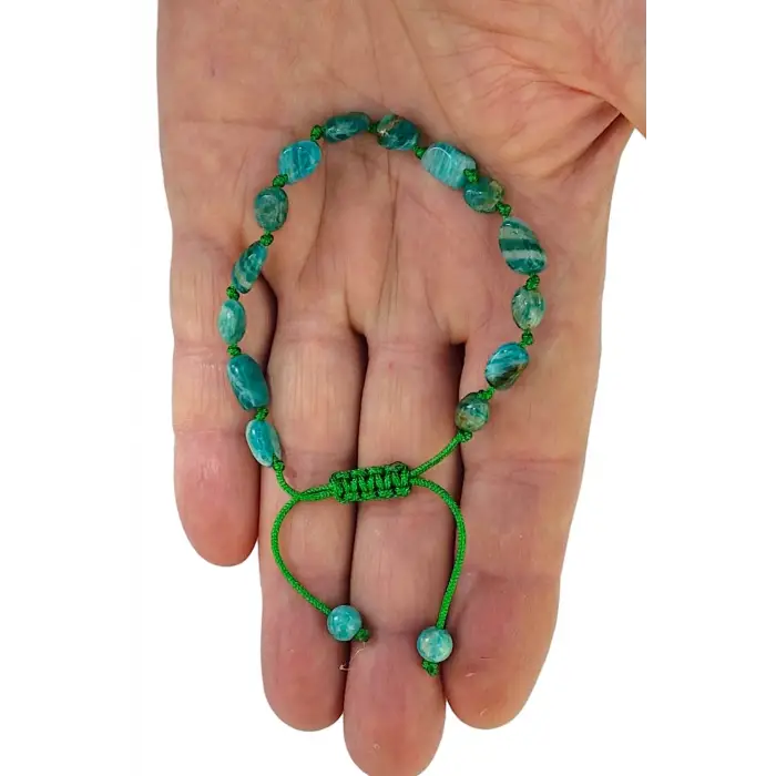 Canlı Renk Doğal Amazonit Bileklik Makrome Ayarlı 433-4