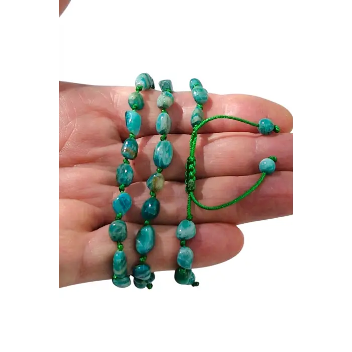 Canlı Renk Doğal Amazonit Bileklik Makrome Ayarlı 433-4