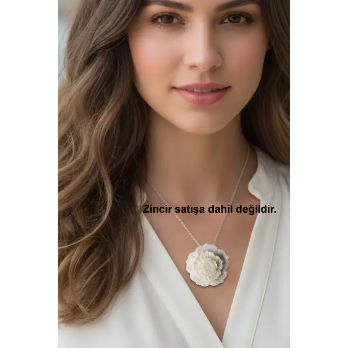 Çiçek Motifi Beyaz Sedef Broş BR10-6