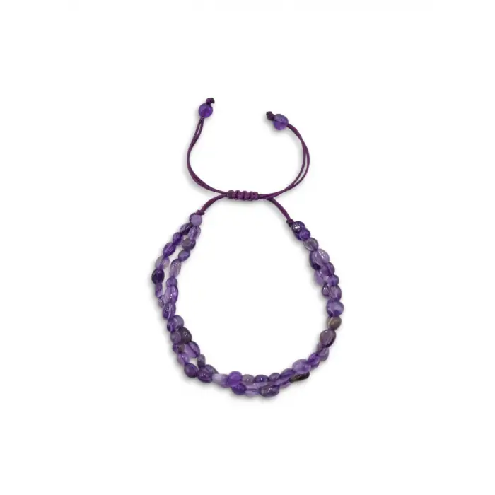 Çift Sıralı Ametist Doğal Taş Bileklik, Makrome Ayarlı 311-5