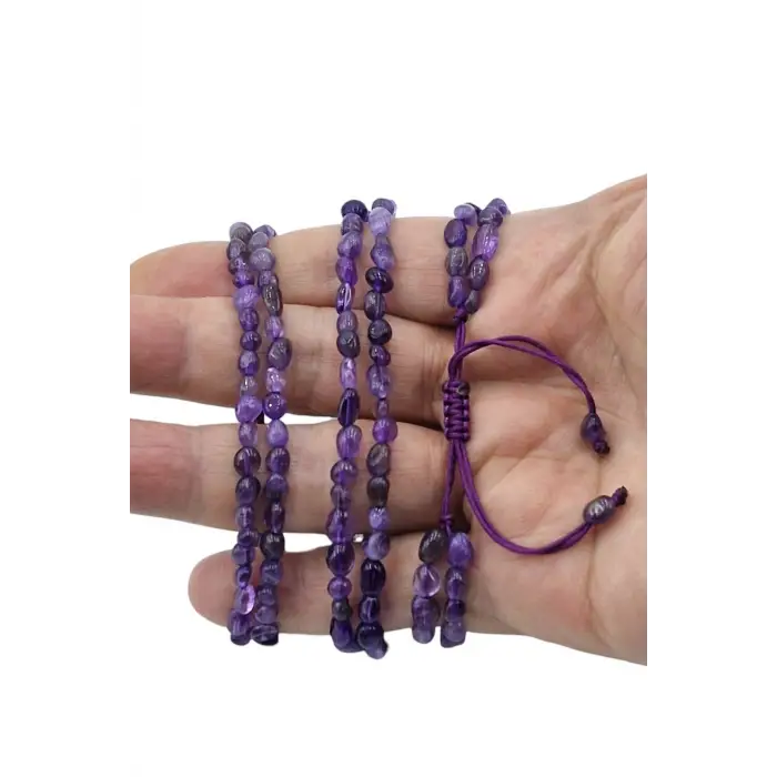 Çift Sıralı Ametist Doğal Taş Bileklik, Makrome Ayarlı 311-5