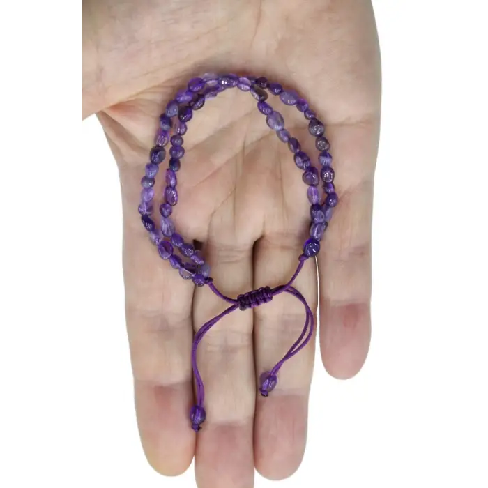 Çift Sıralı Ametist Doğal Taş Bileklik, Makrome Ayarlı 311-5