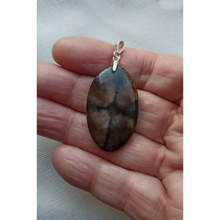 Çiyastolit (Chiastolite) Haç Taşı Kolye Ucu Gümüş Malzemeli C1-510