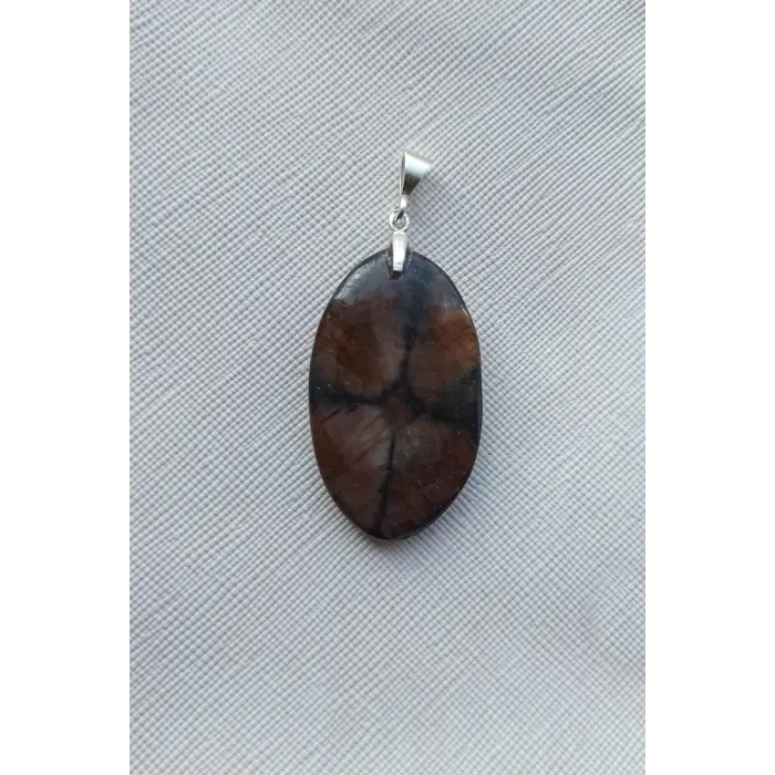 Çiyastolit (Chiastolite) Haç Taşı Kolye Ucu Gümüş Malzemeli C1-510