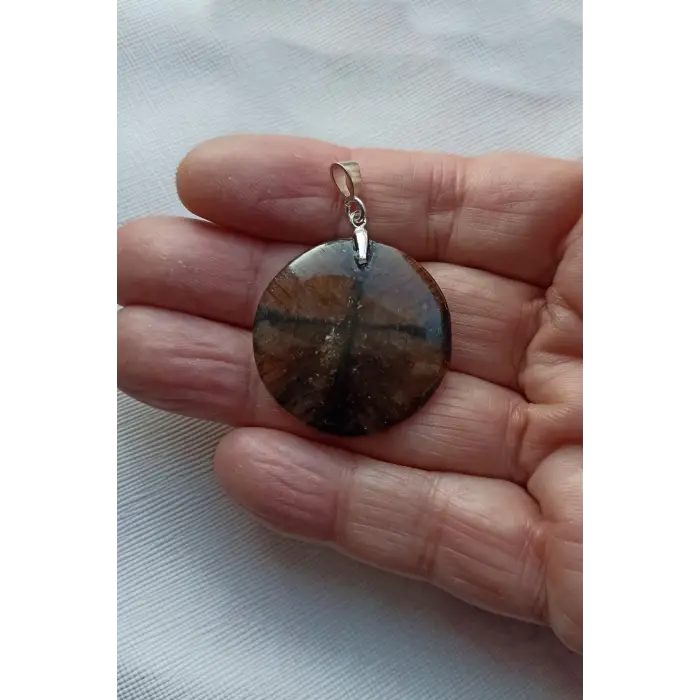 Çiyastolit (Chiastolite) Haç Taşı Kolye Ucu Gümüş Malzemeli C2-510