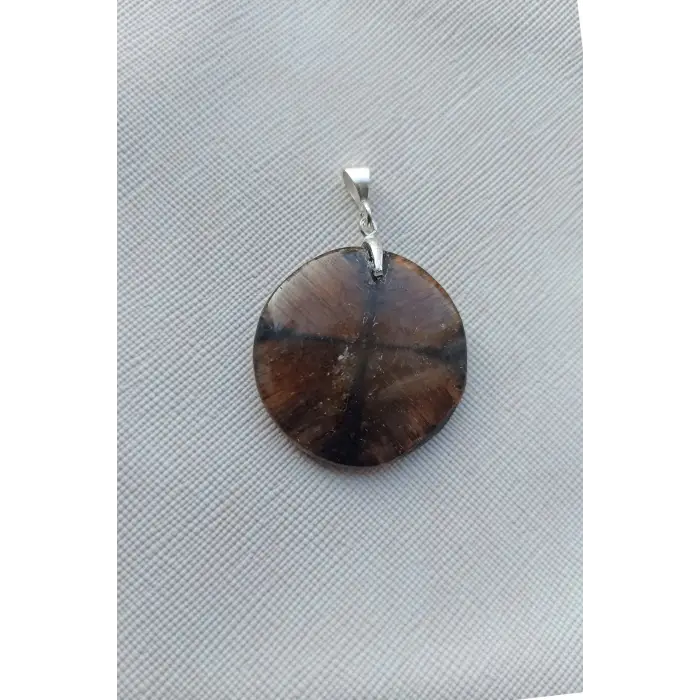 Çiyastolit (Chiastolite) Haç Taşı Kolye Ucu Gümüş Malzemeli C2-510