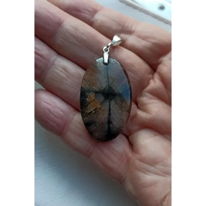 Çiyastolit (Chiastolite) Haç Taşı Kolye Ucu Gümüş Malzemeli C3-510