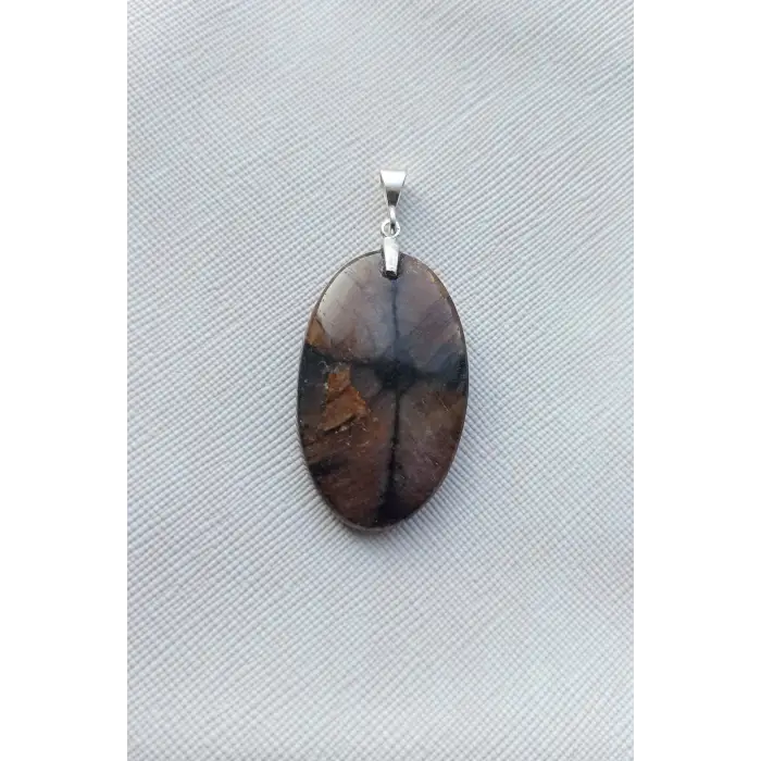 Çiyastolit (Chiastolite) Haç Taşı Kolye Ucu Gümüş Malzemeli C3-510