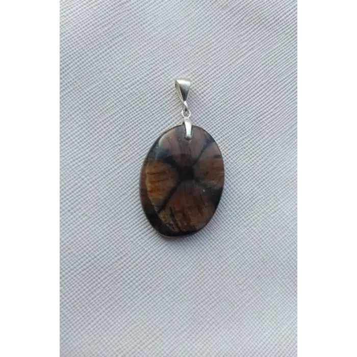 Çiyastolit (Chiastolite) Haç Taşı Kolye Ucu Gümüş Malzemeli C4-510