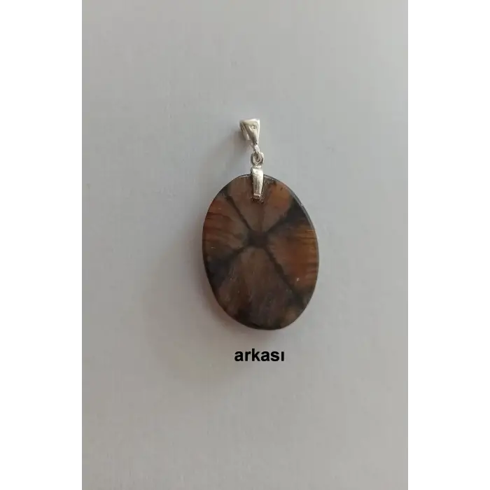 Çiyastolit (Chiastolite) Haç Taşı Kolye Ucu Gümüş Malzemeli C4-510