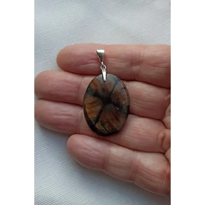 Çiyastolit (Chiastolite) Haç Taşı Kolye Ucu Gümüş Malzemeli C4-510