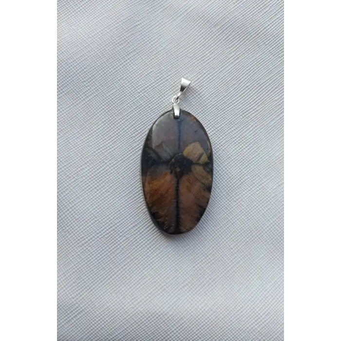 Çiyastolit (Chiastolite) Haç Taşı Kolye Ucu Gümüş Malzemeli C5-510