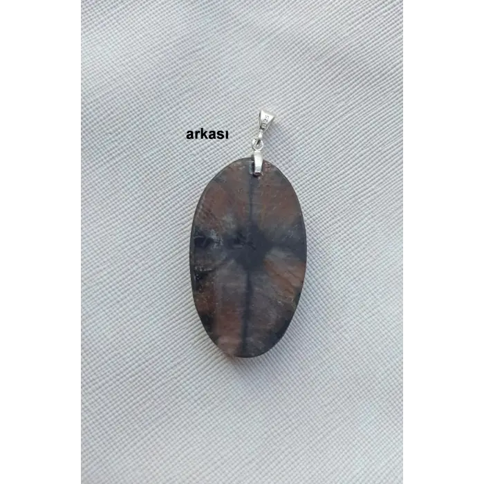 Çiyastolit (Chiastolite) Haç Taşı Kolye Ucu Gümüş Malzemeli C5-510