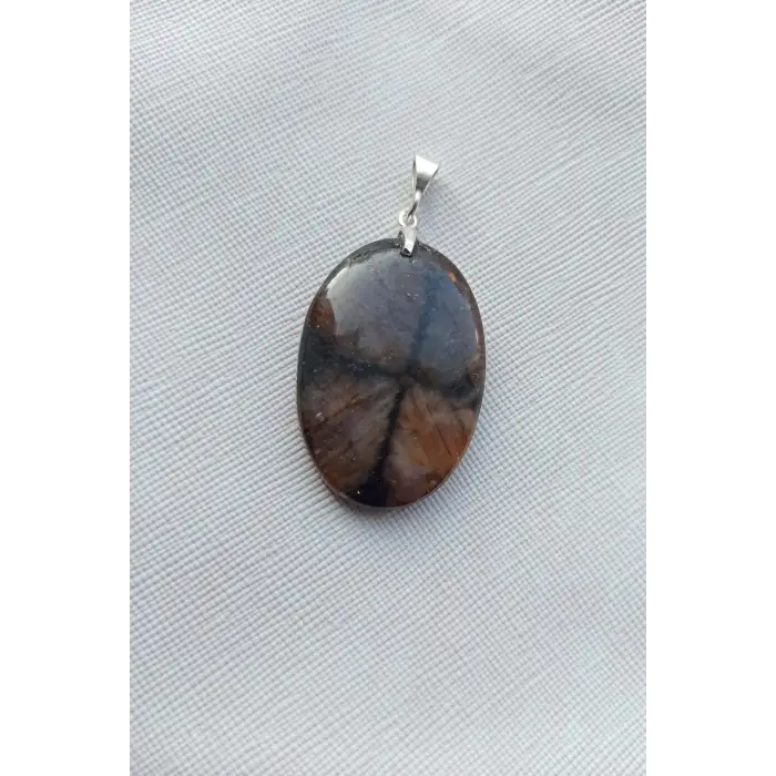 Çiyastolit (Chiastolite) Haç Taşı Kolye Ucu Gümüş Malzemeli C6-510