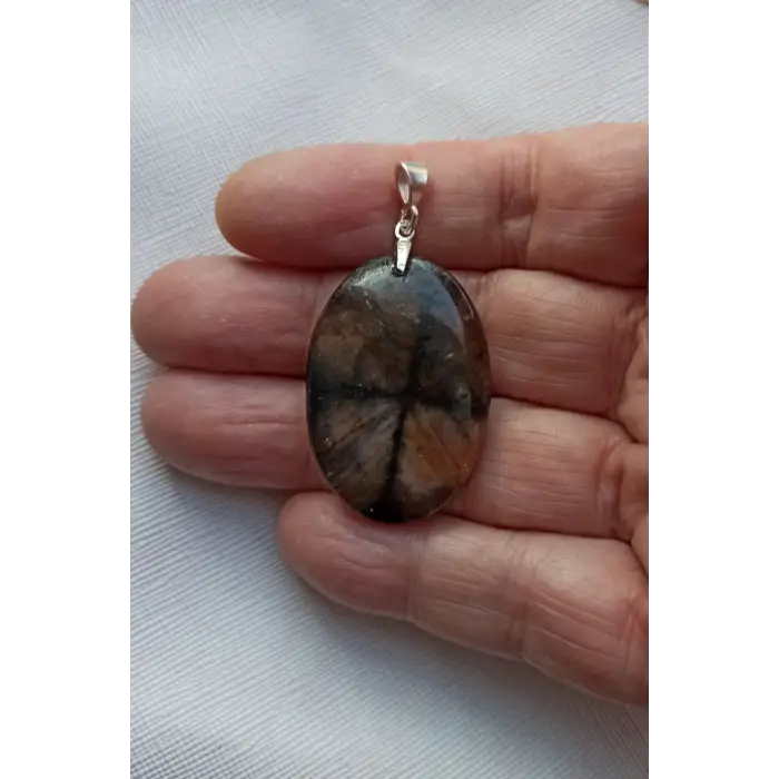 Çiyastolit (Chiastolite) Haç Taşı Kolye Ucu Gümüş Malzemeli C6-510