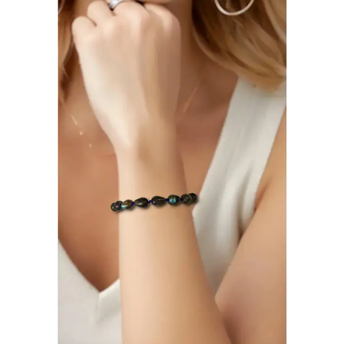 Damla Kesim Labradorit Bileklik Makrome Ayarlı 651-2