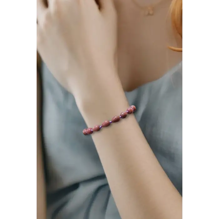 Damla Kesim Rodonit Bileklik Makrome Ayarlı 414-5