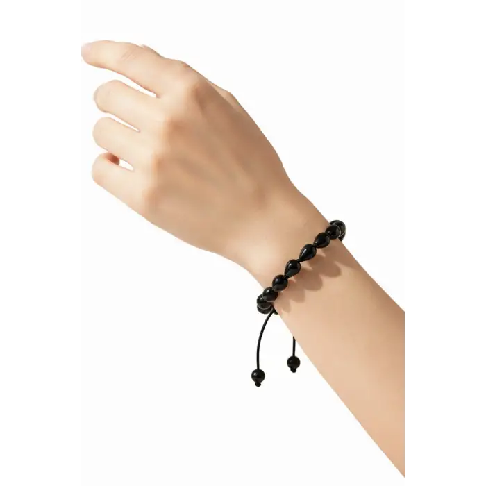 Damla Kesim Siyah Oniks Bileklik Makrome Ayarlı 316-4