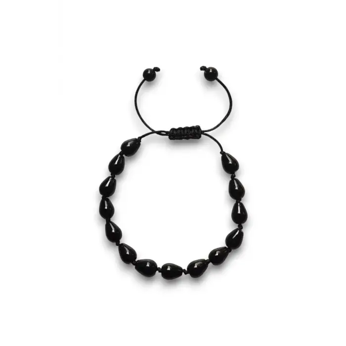 Damla Kesim Siyah Oniks Bileklik Makrome Ayarlı 316-4