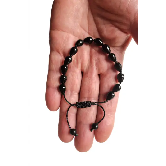 Damla Kesim Siyah Oniks Bileklik Makrome Ayarlı 316-4