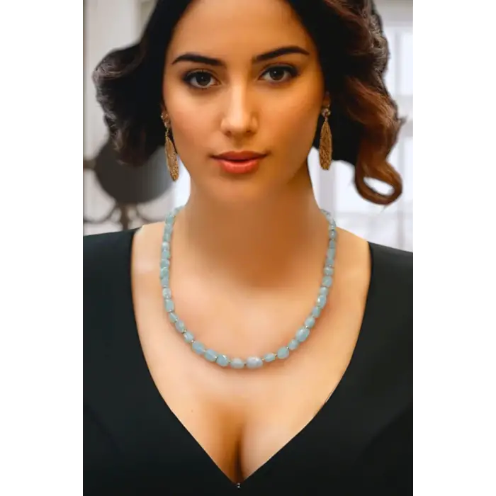 Doğal Akuamarin Kolye 669-5