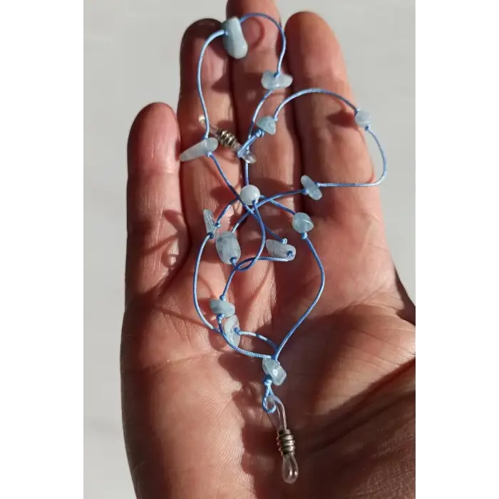 Doğal Akuamarin Taşlı Gözlük İpi 129-2