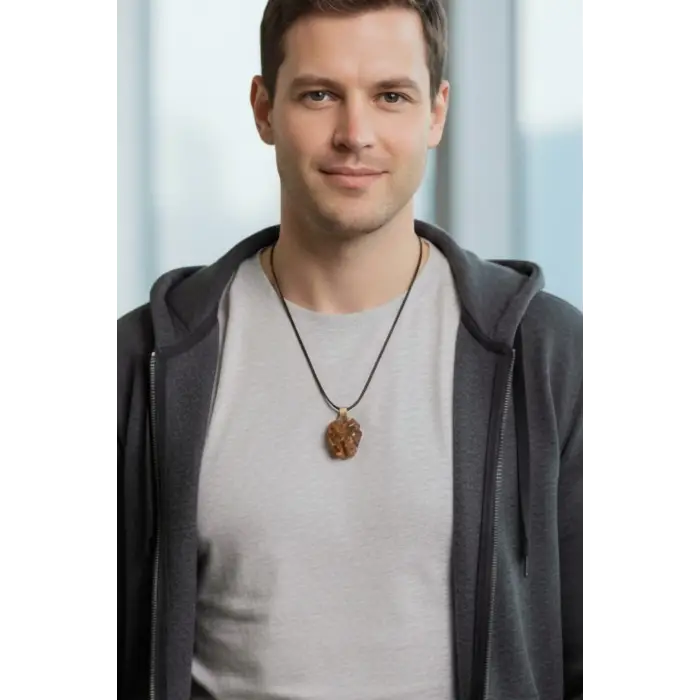 Doğal Aragonit Kristali Bakır Malzemeli Unisex Kolye 241-1