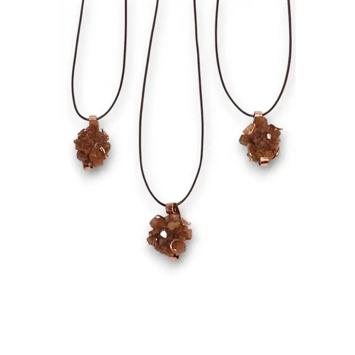 Doğal Aragonit Kristali Bakır Malzemeli Unisex Kolye 241-1