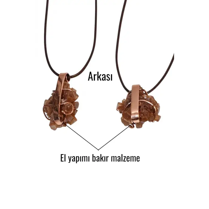 Doğal Aragonit Kristali Bakır Malzemeli Unisex Kolye 241-1