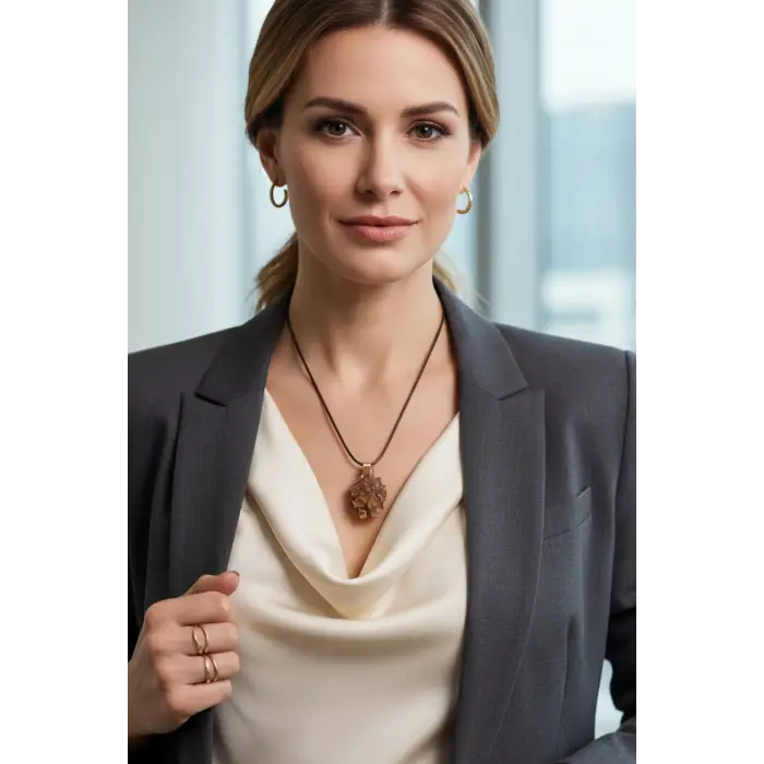 Doğal Aragonit Kristali Bakır Malzemeli Unisex Kolye 241-1