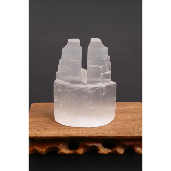 Doğal Beyaz Selenit İkiz Kule 10 CM
