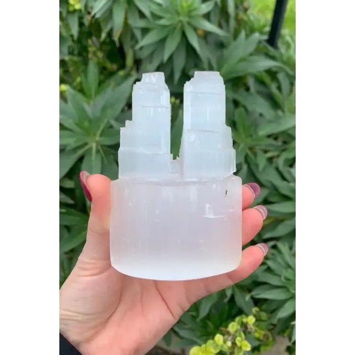 Doğal Beyaz Selenit İkiz Kule 10 CM