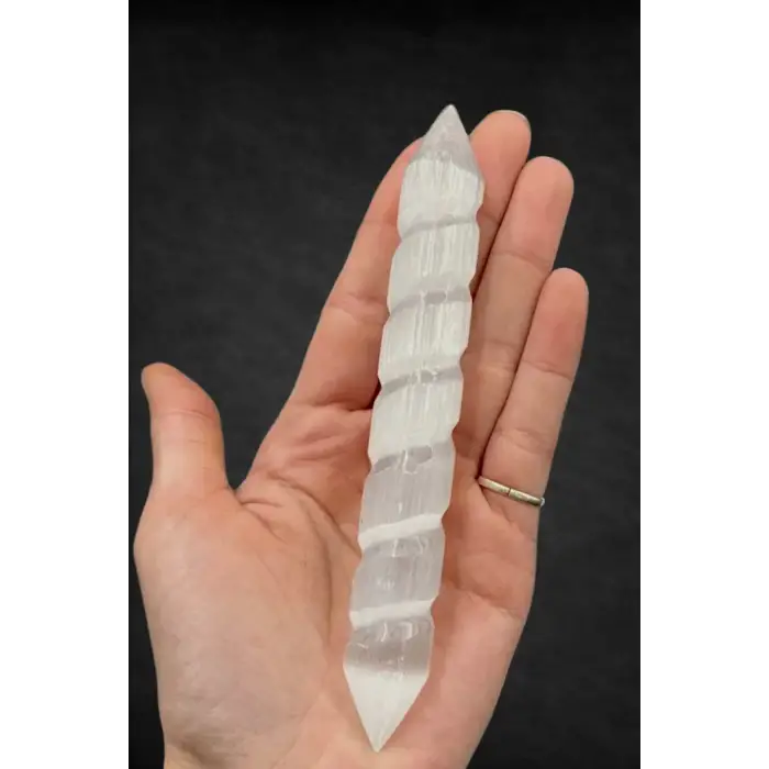 Doğal Beyaz Selenit Spiral Masaj Çubuğu 58SM