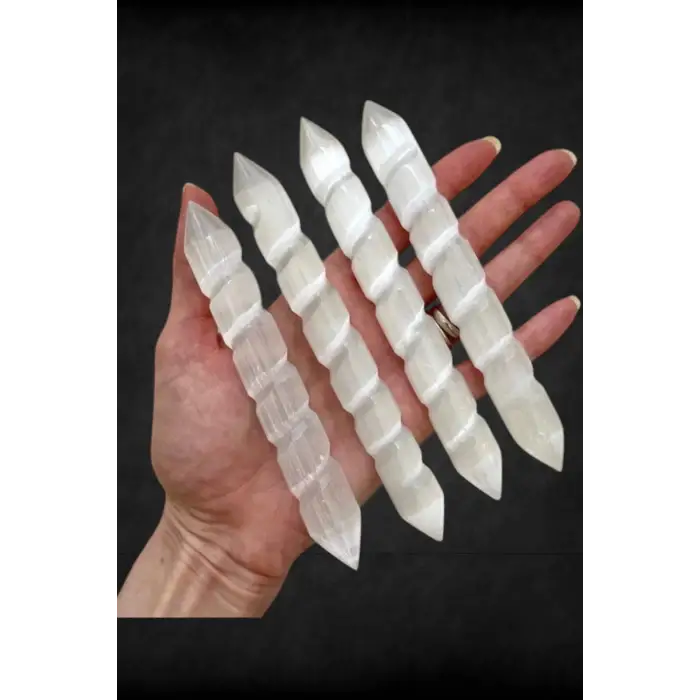 Doğal Beyaz Selenit Spiral Masaj Çubuğu 58SM