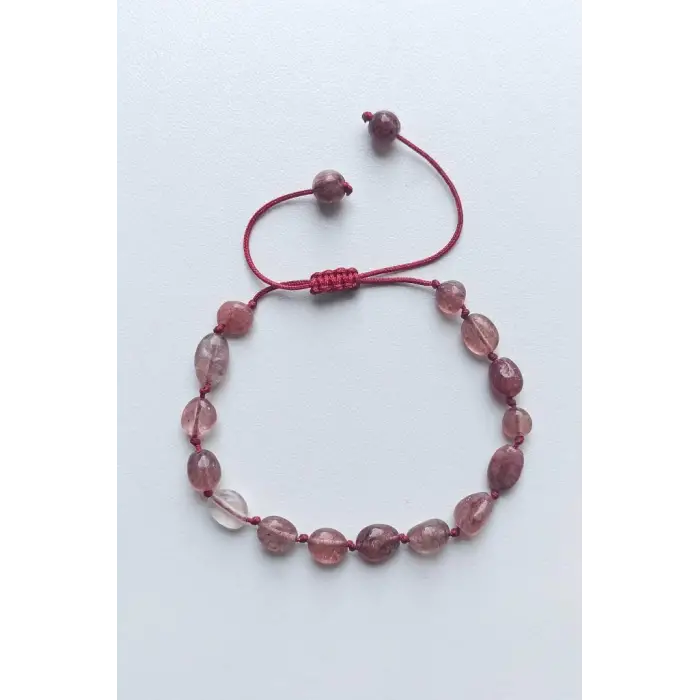 Doğal Çilek Kuvars Bileklik Makrome Ayarlı 647-1