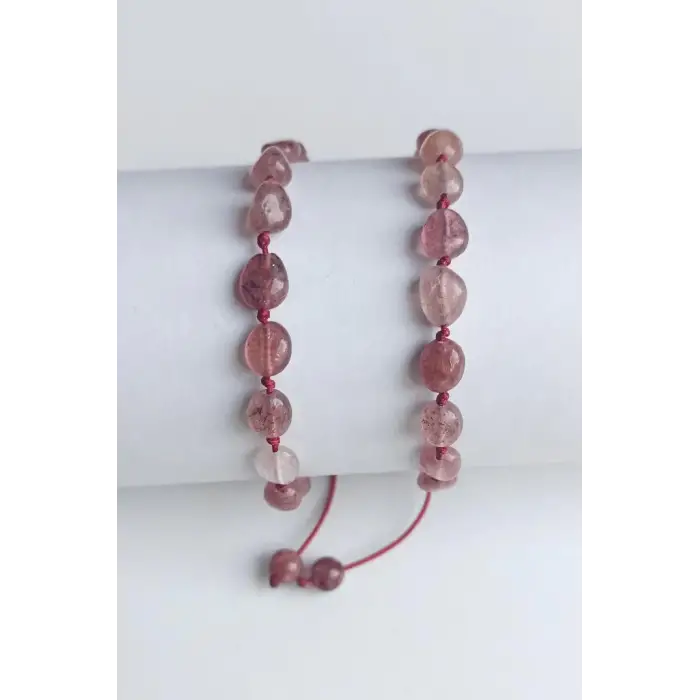 Doğal Çilek Kuvars Bileklik Makrome Ayarlı 647-1