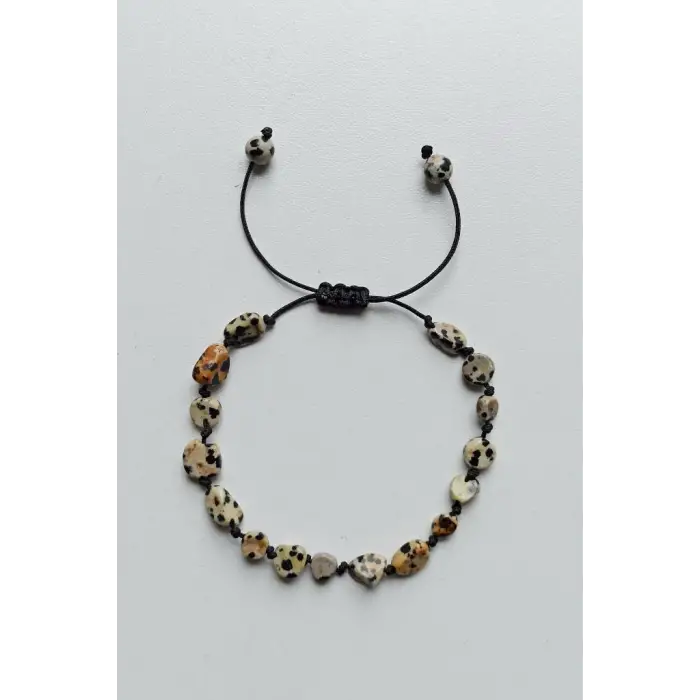 Doğal Dalmaçyalı Jasper Bileklik Makrome Ayarlı 304-1