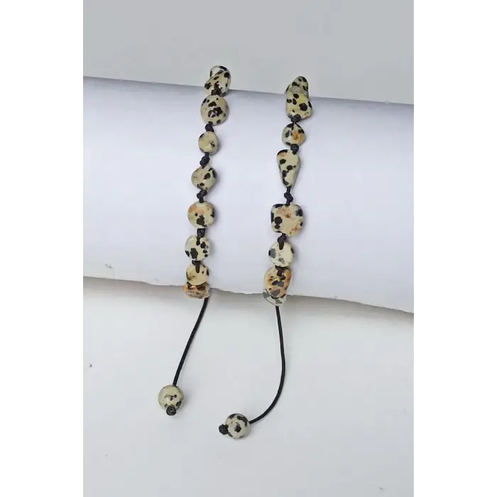 Doğal Dalmaçyalı Jasper Bileklik Makrome Ayarlı 304-1