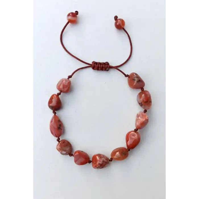 Doğal Karnelyan Akik Bileklik Makrome Ayarlı 453-2