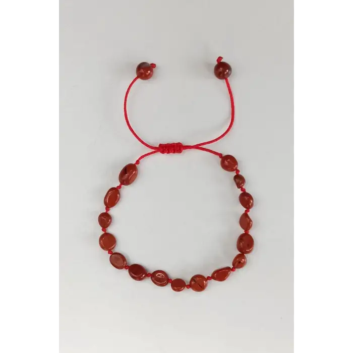 Doğal Kırmızı Jasper Bileklik Makrome Ayarlı 668-3