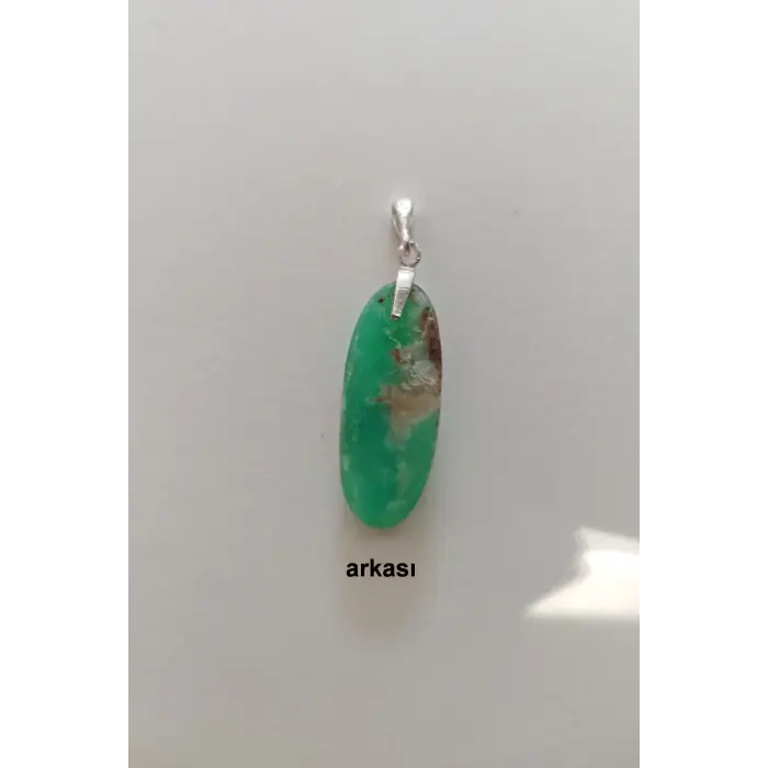 Doğal Krizopras Taşı Gümüş Malzemeli Kolye Ucu 510-11